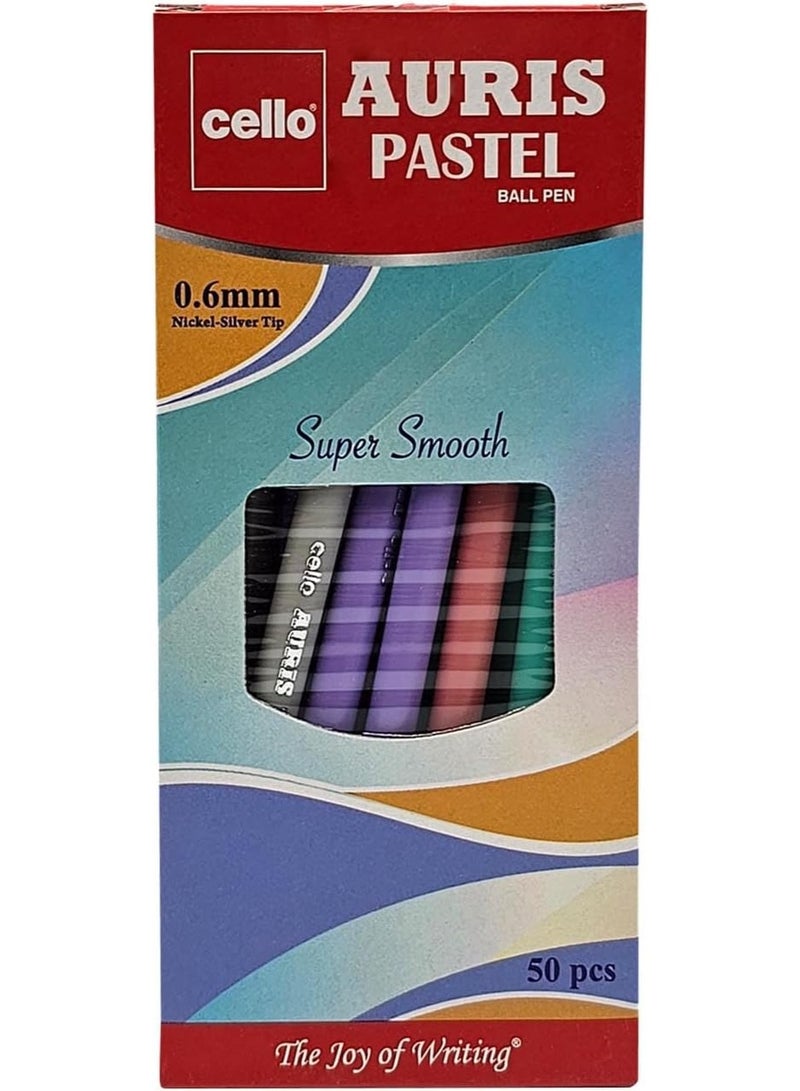 Cello 50-Piece Auris Pastel Ballpoint Pen 0.6mm Blue Ink - Image 4