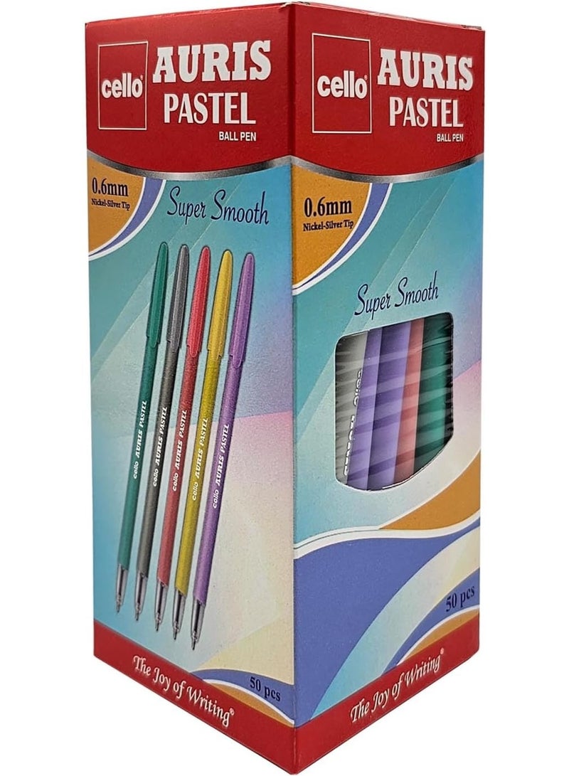 Cello 50-Piece Auris Pastel Ballpoint Pen 0.6mm Blue Ink - Image 1