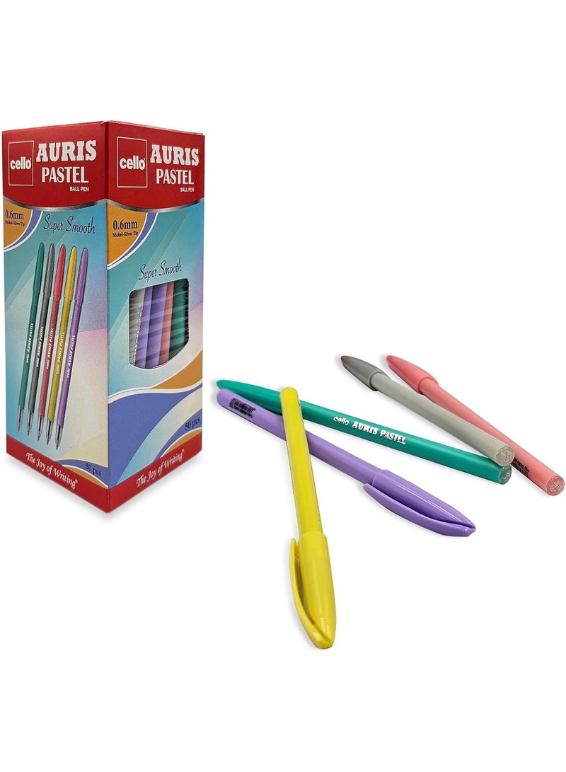 Cello 50-Piece Auris Pastel Ballpoint Pen 0.6mm Blue Ink - Image 3