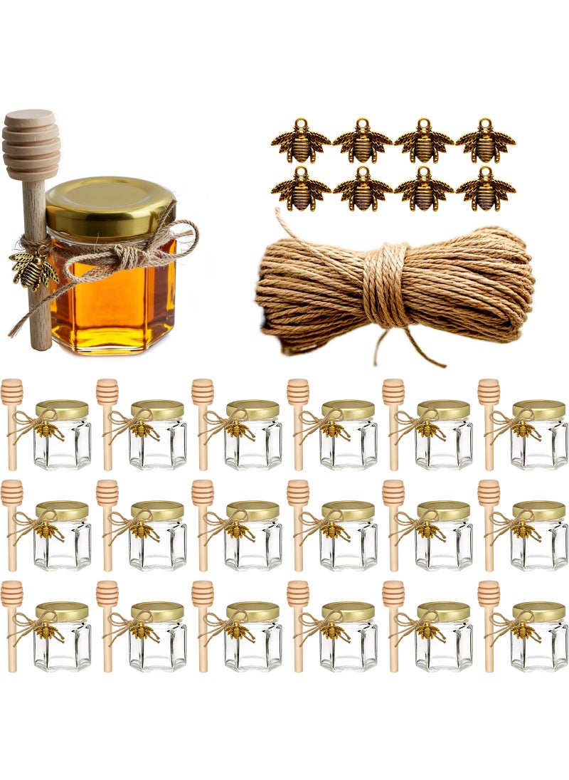 Adabocute Adabocute Honey Pot Mini Honey Jars with Dipper Glass Honey Jars Baby Shower Favors Party Favors  Wedding Favors Gold Lid Bee Pendants Gold Organza Bags 20 Pack 15oz 