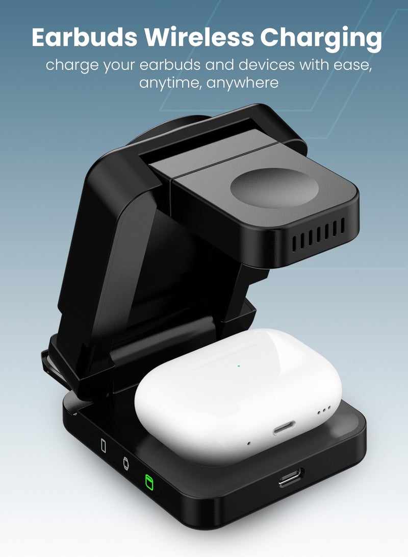 Moxedo Moxedo 3 in 1 Foldable Wireless Charging Station 15W Wireless Stand Magsafe Charger Compatible for iPhone/Earbuds/ iWatch and Samsung Watch  - Image 3