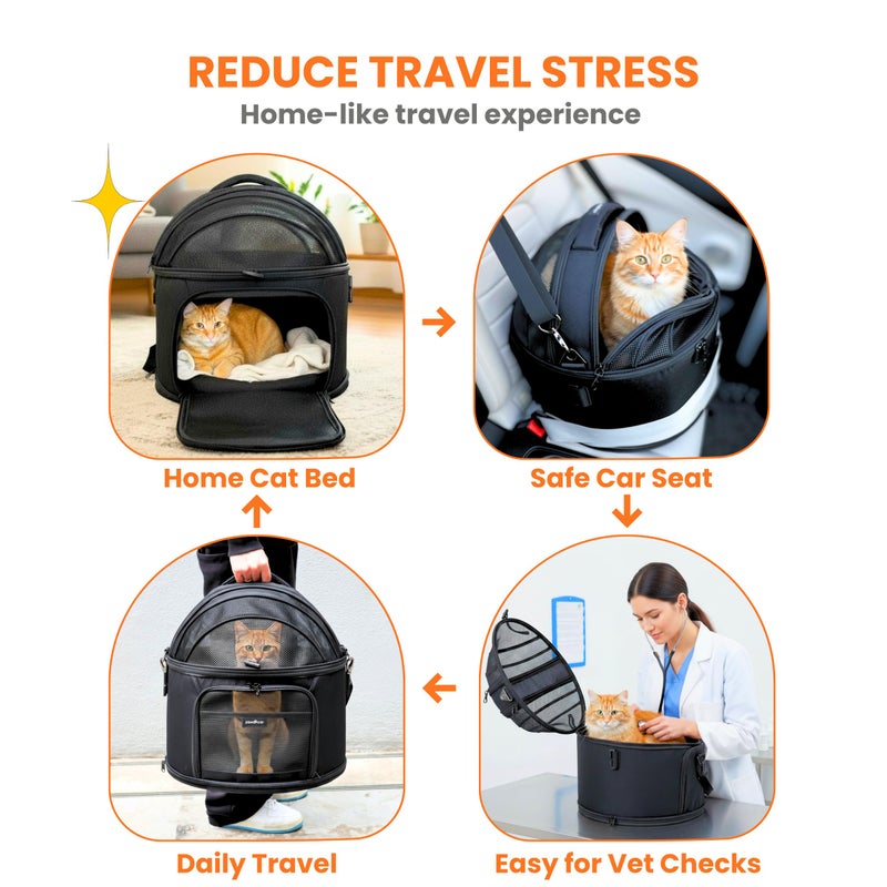 PawsInCar 3-in-1 Crash-Tested Cat & Small Dog Car Seat | Enclosed Cat Bed at Home | Top-Access Round Carrier for Easy Vet Checks & Reducing Travel Stress | 5-Star CPS Certified for Safe Pet Car Travel - Image 2