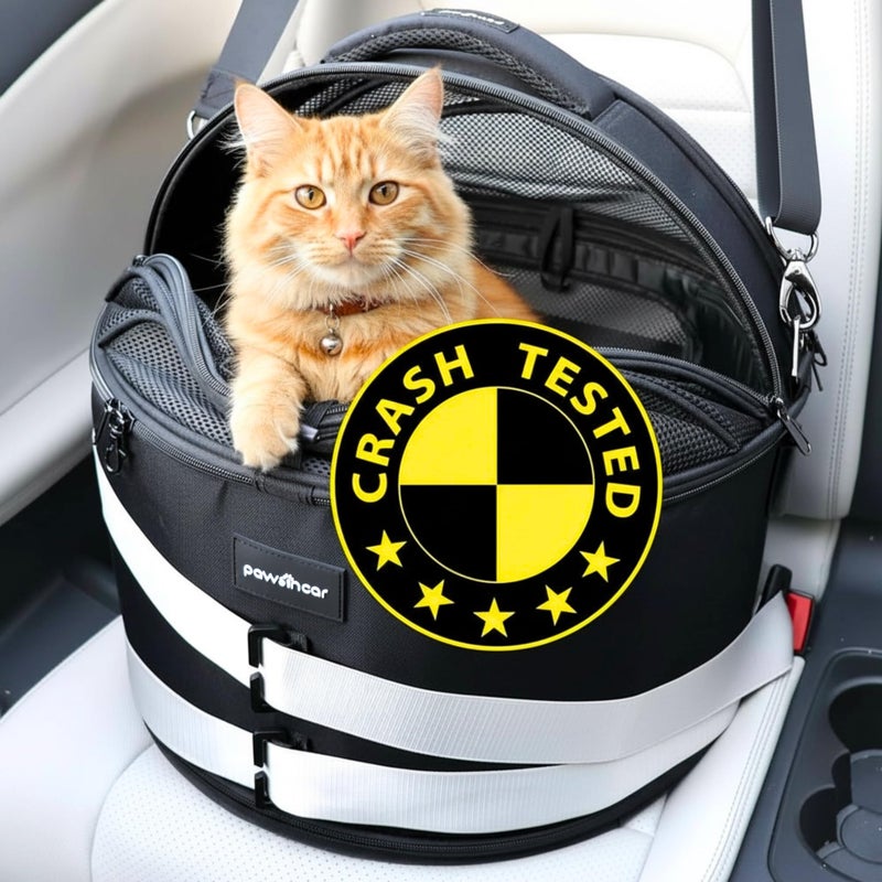 PawsInCar 3-in-1 Crash-Tested Cat & Small Dog Car Seat | Enclosed Cat Bed at Home | Top-Access Round Carrier for Easy Vet Checks & Reducing Travel Stress | 5-Star CPS Certified for Safe Pet Car Travel - Image 1