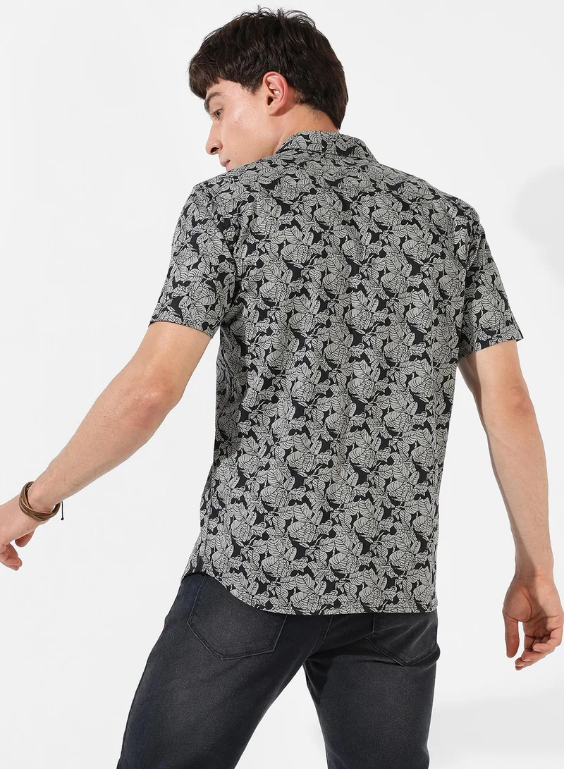 Campus Sutra Men's Grey Printed Regular Fit Casual Shirt