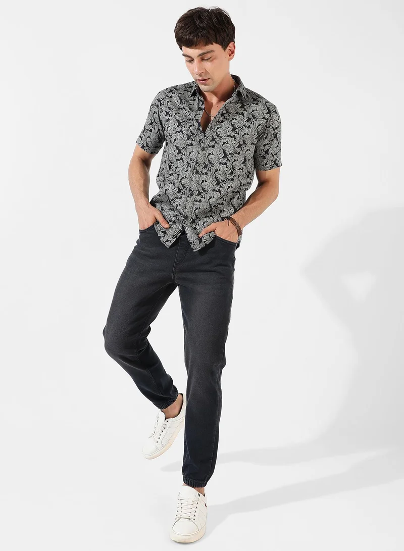 Campus Sutra Men's Grey Printed Regular Fit Casual Shirt
