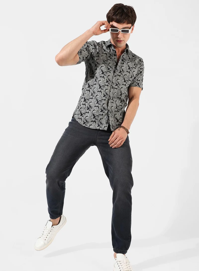 Campus Sutra Men's Grey Printed Regular Fit Casual Shirt