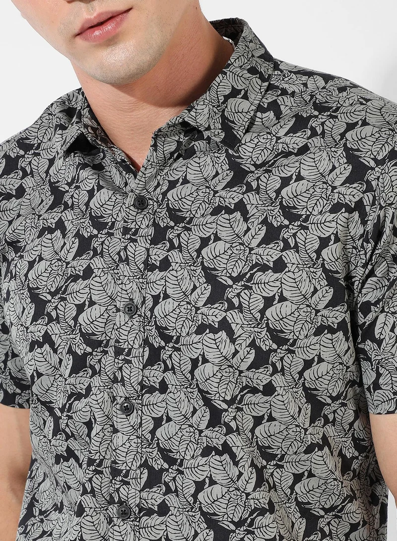 Campus Sutra Men's Grey Printed Regular Fit Casual Shirt