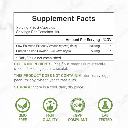 DEAL SUPPLEMENT Saw Palmetto Supplement with Pumpkin Seed, 300 Capsules | Promotes Prostate Health | DHT Blocker | Hair Growth Vitamins, Maintain Normal Urinary Frequency - Image 2