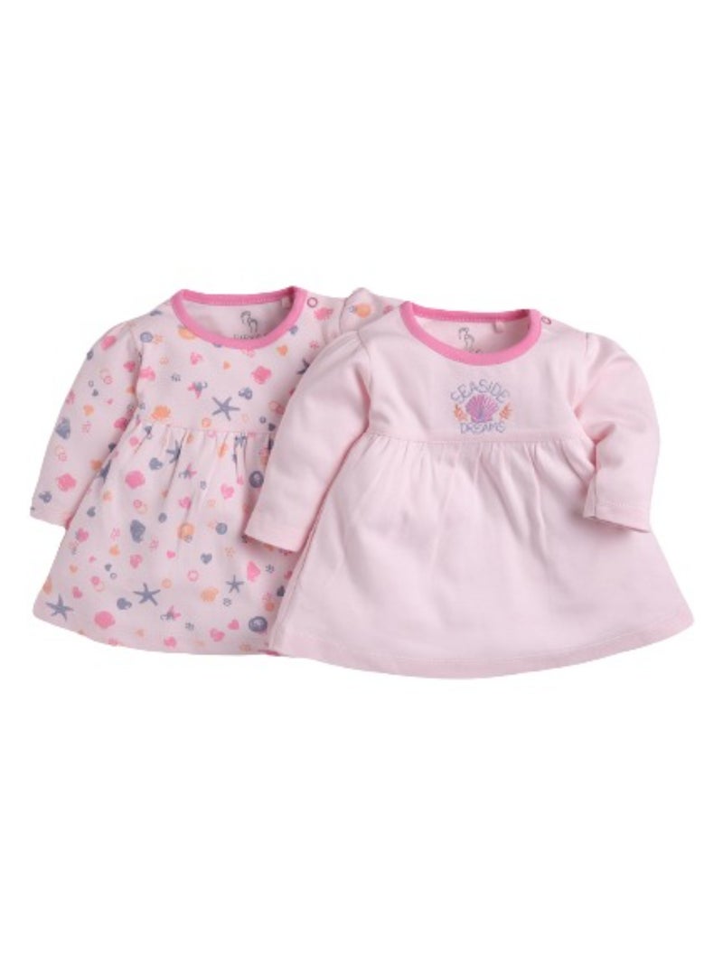 BABY GO Full Sleeve Regular Round Neck A Line Frocks for Baby Girls (Pack of 2) - Image 1
