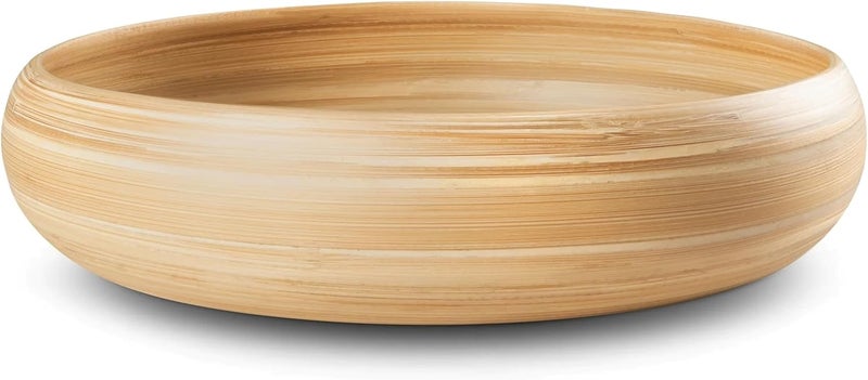 LEXA 12" Handmade Natural Bamboo Wooden Fruit Bowl for Kitchen Counter - 130 oz Lightweight Large Bamboo Wood Salad Bowl - Image 1