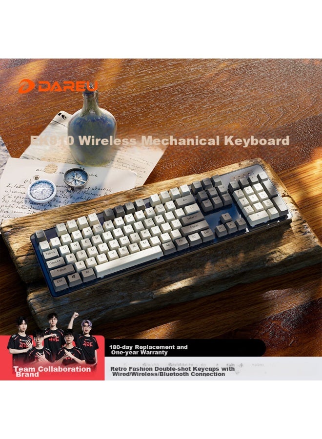 Daryo Dareu Ek810 Wireless Mechanical Keyboard, Laptop Office Business Keyboard, 2.4g Bluetooth Tri-mode Connection, Full-size 104 Keys, Deep Space Gray Brown Switch - Image 1