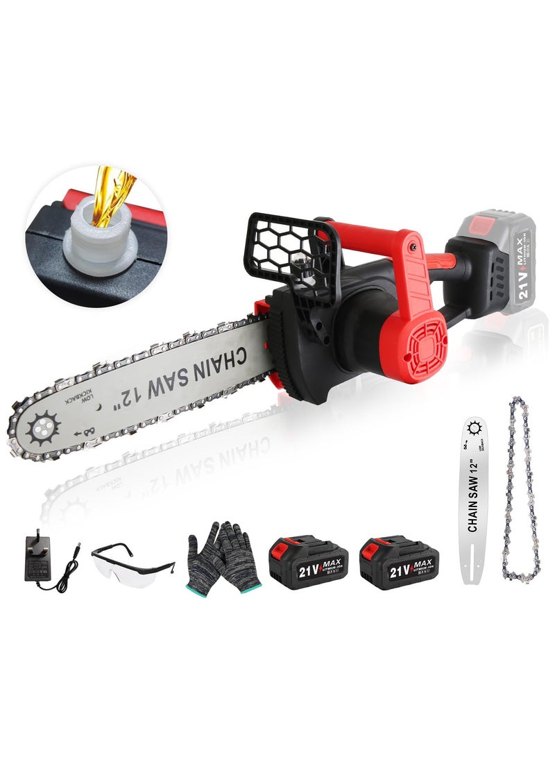ZLH HITY Cordless Electric Chainsaw, 12 Inch Brushless Cordless Chainsaw with Auto-oiler System, Electric Handheld Chain Saw with 2Pcs 21V Battery and Charger for Wood Cutting, Tree Trimming - Image 1