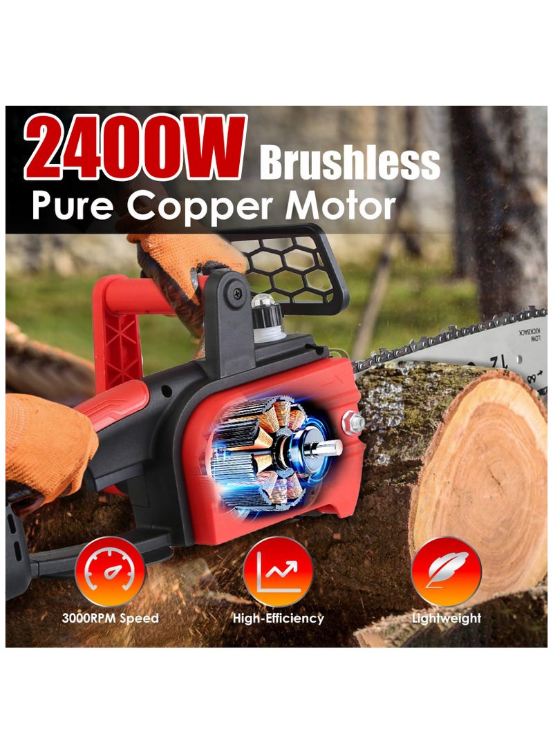 ZLH HITY Cordless Electric Chainsaw, 12 Inch Brushless Cordless Chainsaw with Auto-oiler System, Electric Handheld Chain Saw with 2Pcs 21V Battery and Charger for Wood Cutting, Tree Trimming - Image 3