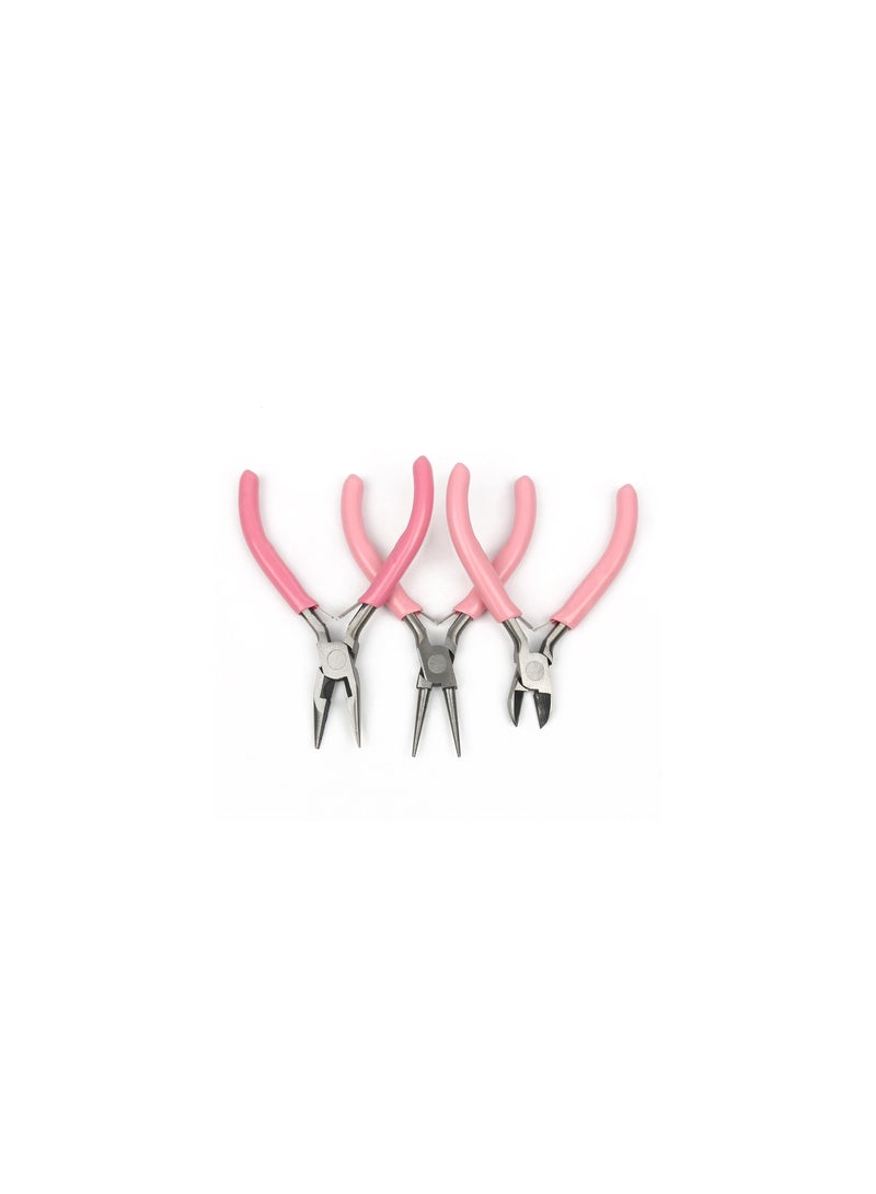 Jewelry Pliers Set, 3Pcs Pink Craft Pliers Set with Round Nose Pliers, Wire Jewelry Pliers, Needle Nose Pliers and Bent Nose Pliers, Beading Tools for Jewelry - Image 1
