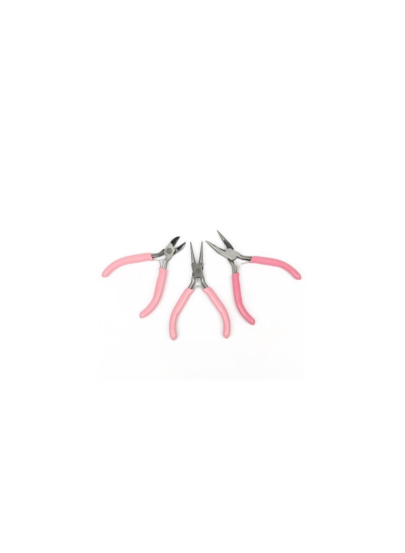 Jewelry Pliers Set, 3Pcs Pink Craft Pliers Set with Round Nose Pliers, Wire Jewelry Pliers, Needle Nose Pliers and Bent Nose Pliers, Beading Tools for Jewelry - Image 2