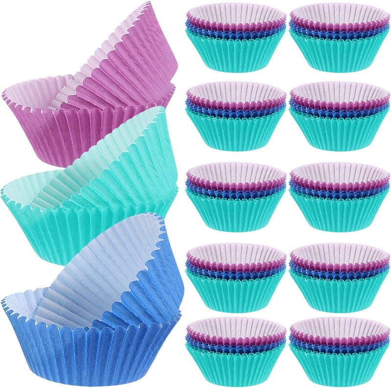 Yardwe 300pcs Purple Blue Green Cake Muffin Liners Food-grade Paper Cupcake Wrappers Greaseproof Baking Cups for Desserts and Muffin Baking - Image 1
