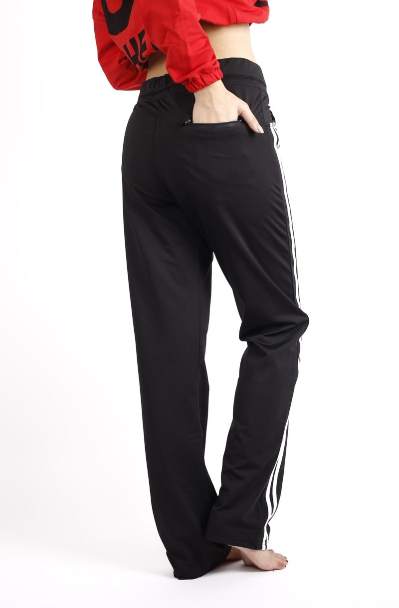 Azıcık Akıllı A Little Smart Women's Black White Striped Basic Flexible Comfortable Fit Pocket Thin Sweatpants 21KESAAKT1  - Image 4
