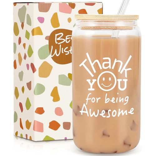 Frerdui Thank You Gifts for Women Men Teacher Appreciation Gifts Employee Appreciation Gift for Coworkers Thank You for Being Awesome Glass Cup for Coworker Employee Teacher Nurse