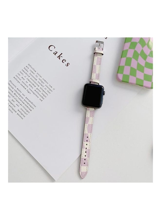 NIBEMINENT Slimming Checkerboard Leather Replacement Strap Watchband For Apple Watch Series 7/6/SE/5/4/3/2/1 41/40/38mm Purple - Image 1
