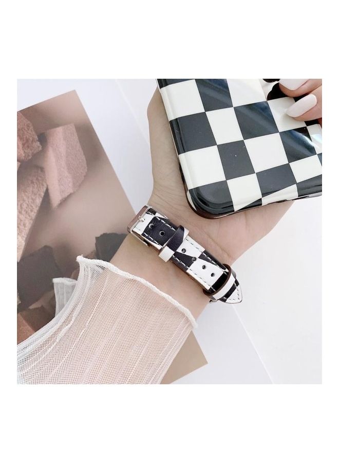 NIBEMINENT Slimming Checkerboard Leather Replacement Strap Watchband For Apple Watch Series 7/6/SE/5/4/3/2/1 41/40/38mm Purple - Image 5