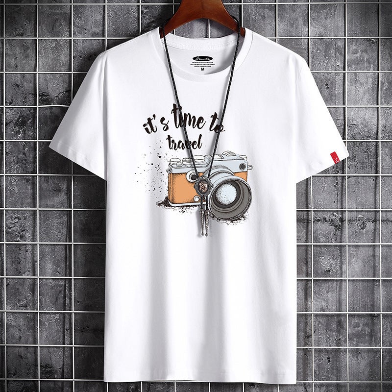 Men's summer short-sleeved T-shirt men's wholesale slim-fit round neck half-sleeved T-shirt foreign trade top trendy men's T processing delivery - Image 3