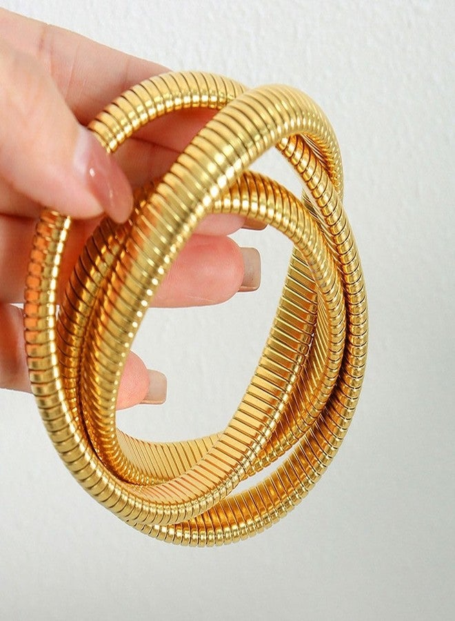 ZIVOM® Triple Layer Wrap Around Snake 18k Gold Stainless Steel Stretchable Bracelet for Women - Image 3