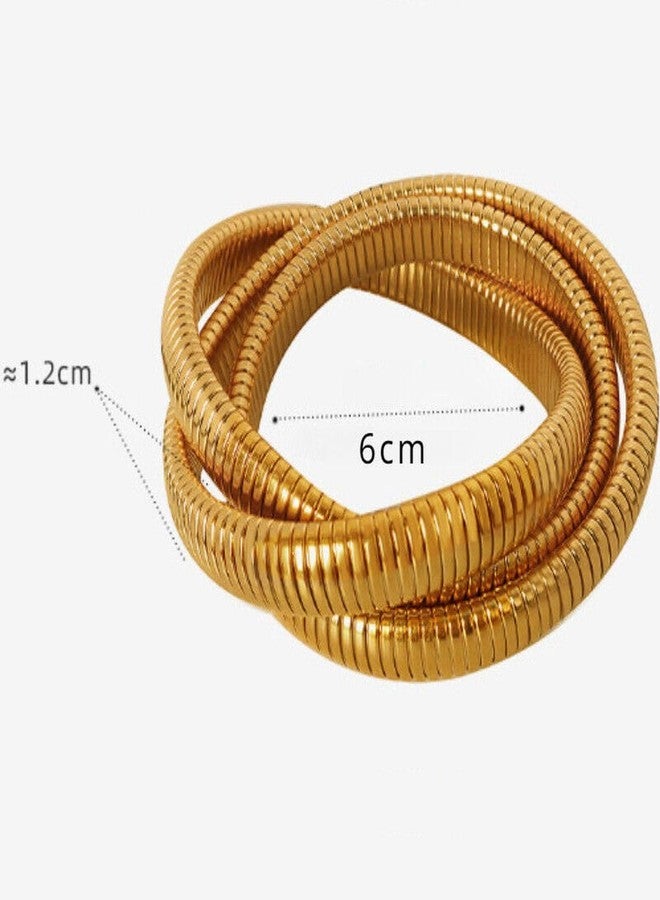ZIVOM® Triple Layer Wrap Around Snake 18k Gold Stainless Steel Stretchable Bracelet for Women - Image 4