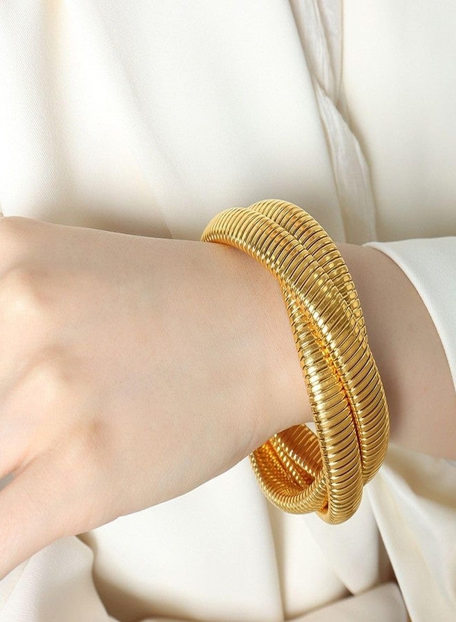 ZIVOM® Triple Layer Wrap Around Snake 18k Gold Stainless Steel Stretchable Bracelet for Women - Image 5