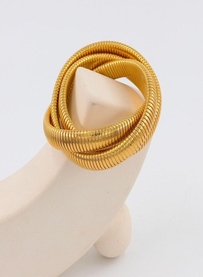 ZIVOM® Triple Layer Wrap Around Snake 18k Gold Stainless Steel Stretchable Bracelet for Women - Image 2