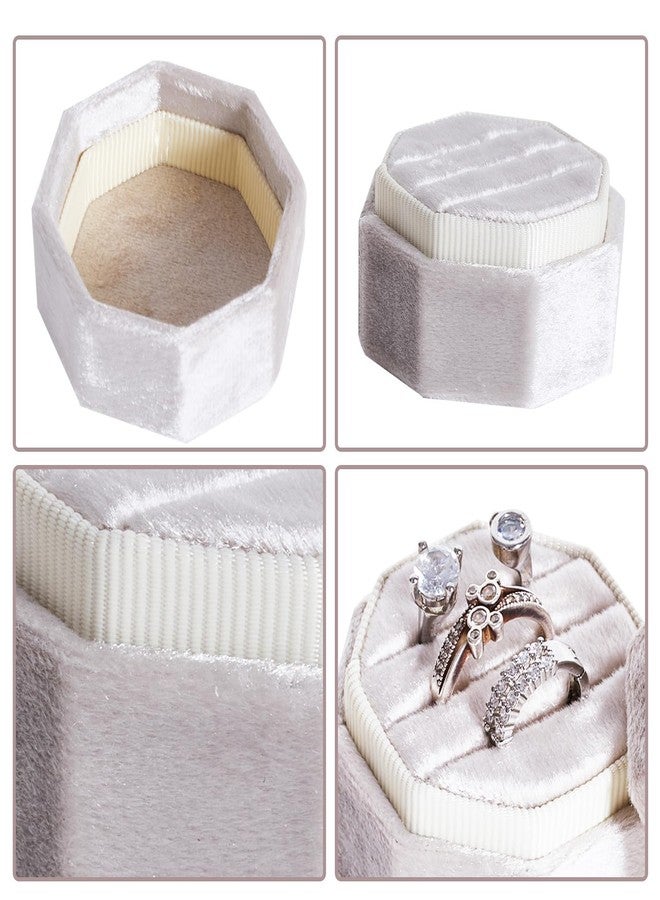 SUMERSHA Velvet Ring Box, Vintage Octagon 3 Slots Jewelry Ring Display Holder for Wedding Engagement Proposal, Keepsake Box for Ceremony (Beige) - Image 5