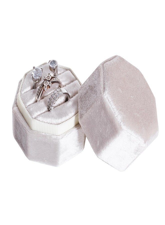 SUMERSHA Velvet Ring Box, Vintage Octagon 3 Slots Jewelry Ring Display Holder for Wedding Engagement Proposal, Keepsake Box for Ceremony (Beige) - Image 1