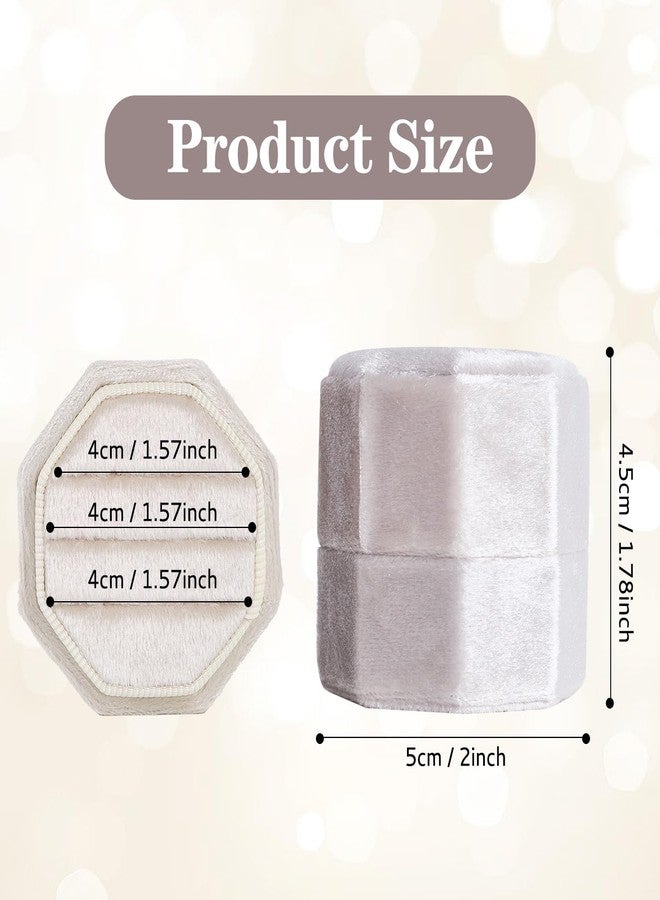 SUMERSHA Velvet Ring Box, Vintage Octagon 3 Slots Jewelry Ring Display Holder for Wedding Engagement Proposal, Keepsake Box for Ceremony (Beige) - Image 2