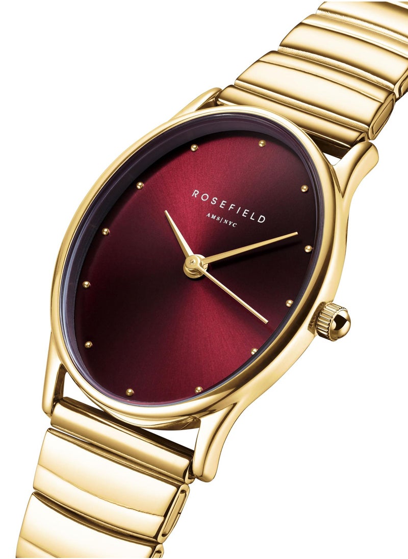 RoseField - Rosefield Oval Burgundy Half-moon Steel Gold Women Watch - OVGSG-OV15 - Image 1