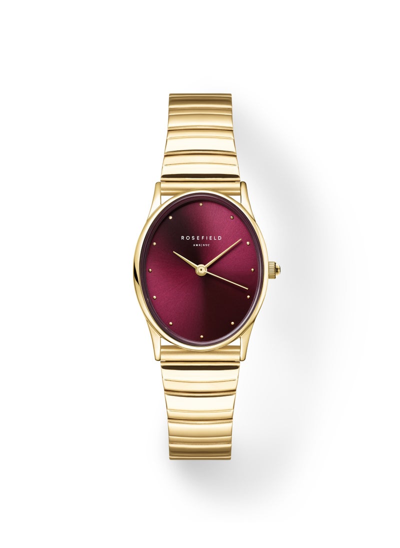 RoseField - Rosefield Oval Burgundy Half-moon Steel Gold Women Watch - OVGSG-OV15 - Image 1