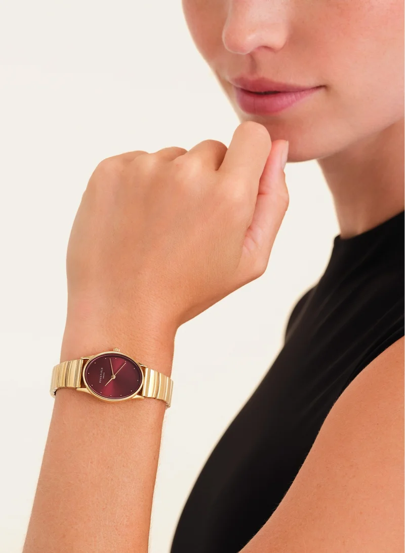 RoseField Rosefield Oval Burgundy Half-moon Steel Gold Women Watch - OVGSG-OV15