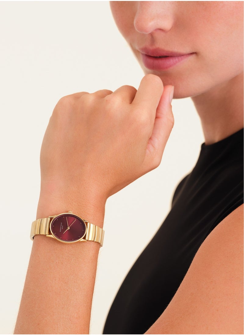 RoseField - Rosefield Oval Burgundy Half-moon Steel Gold Women Watch - OVGSG-OV15 - Image 1