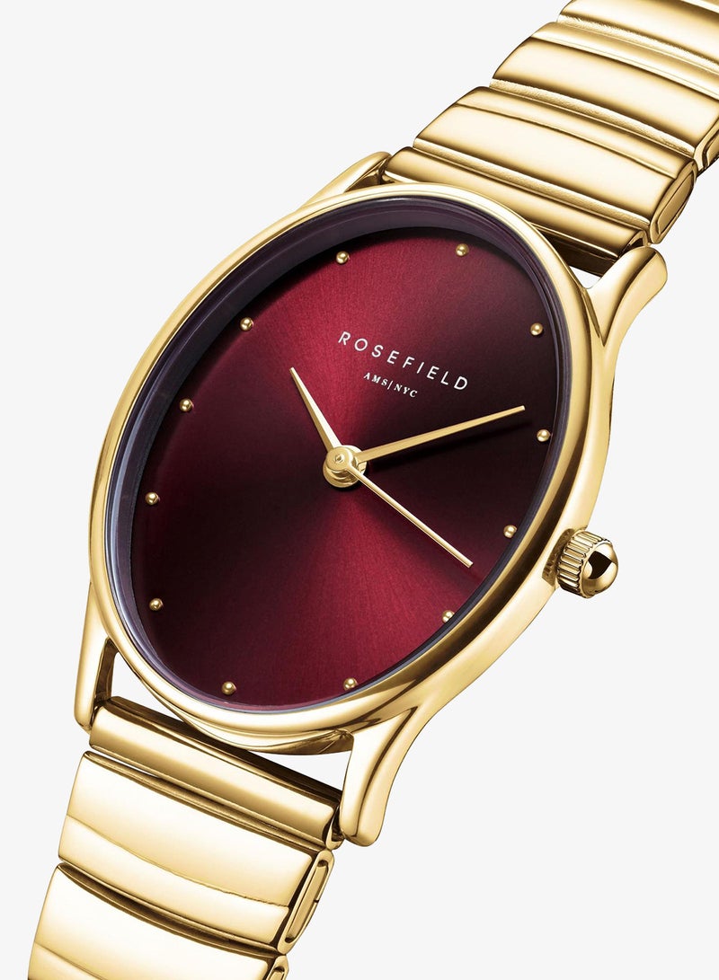 Rosefield Oval Burgundy Half-moon Steel Gold Women Watch - OVGSG-OV15 - Image 2