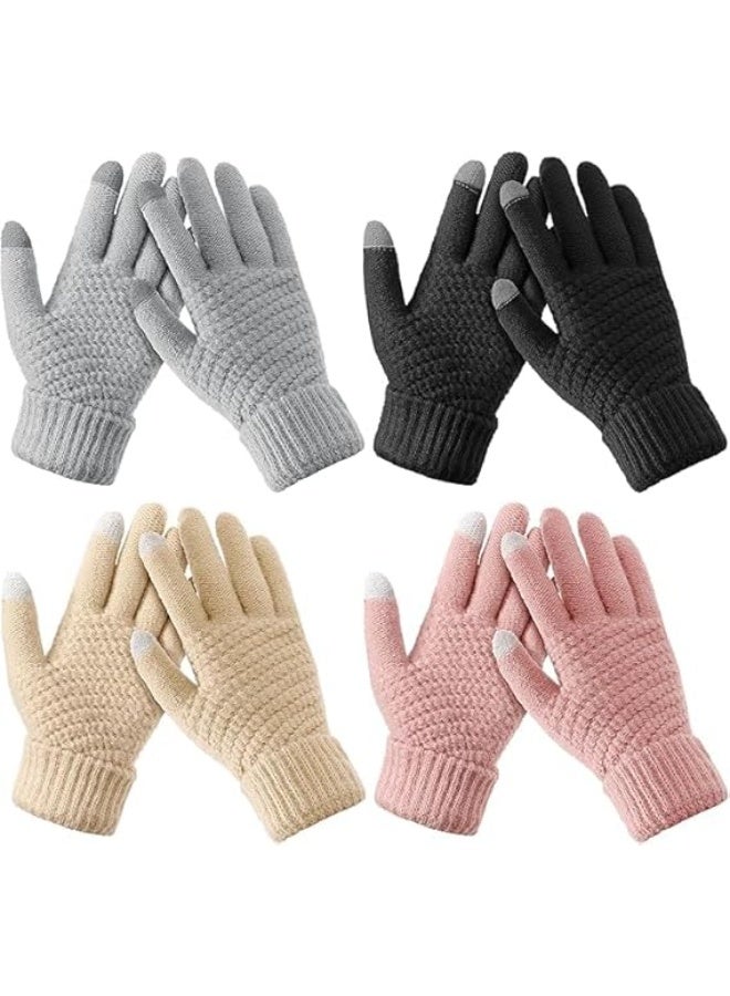 4 Pairs Winter Gloves - Winter Gloves Women Gloves for Women Cold Weather, Winter Gloves with Elastic Cuff Knit - Image 1
