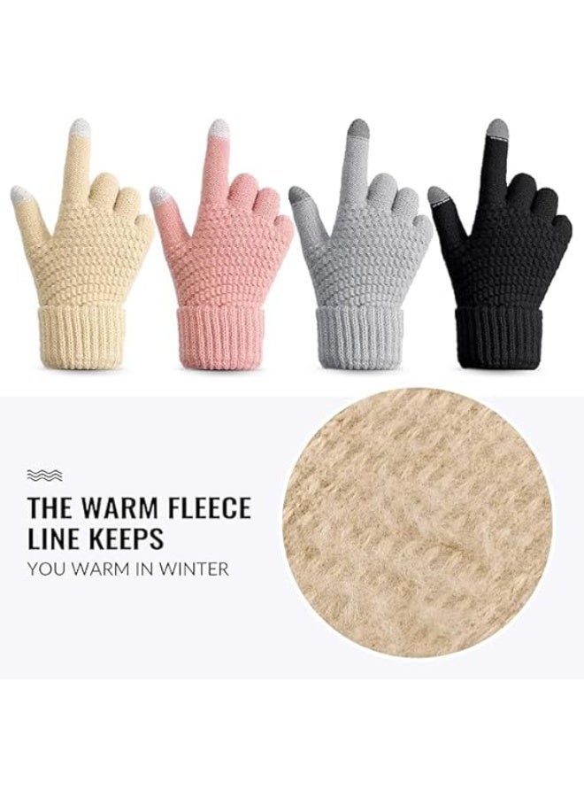 4 Pairs Winter Gloves - Winter Gloves Women Gloves for Women Cold Weather, Winter Gloves with Elastic Cuff Knit - Image 5