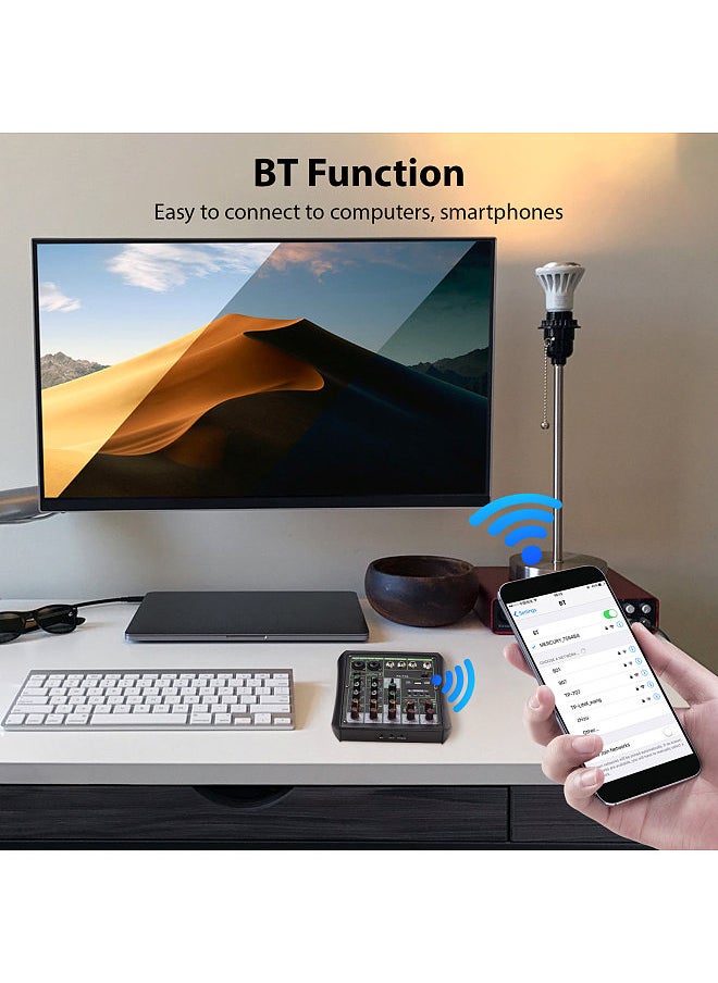 6 Channel Audio Mixer 48V Phantom Power OTG Mixing Console USB MP3 player with Recording BT Sound Console