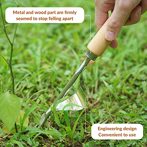 SOLIGT Garden Tools Set with Basket, Heavy Duty Stainless Steel Gardening Hand Tool with Wood Handle, Pruning Shears, Gloves - Perfect Gardening Gifts Planting Supplies for Women Men - Image 5