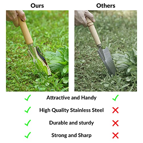 SOLIGT Garden Tools Set with Basket, Heavy Duty Stainless Steel Gardening Hand Tool with Wood Handle, Pruning Shears, Gloves - Perfect Gardening Gifts Planting Supplies for Women Men - Image 3
