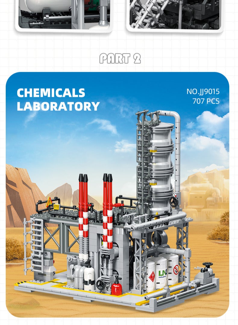 JIE STAR Chemical Plant 3-in-1 Construction Set – Natural Gas Storage, Chemical Laboratory & Loading Station (2142 PCS) - Image 3