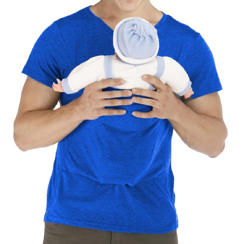 amropi Mens Baby Carrier Soothe V Neck Short Sleeve Kangaroo T Shirt BlueM - Image 2