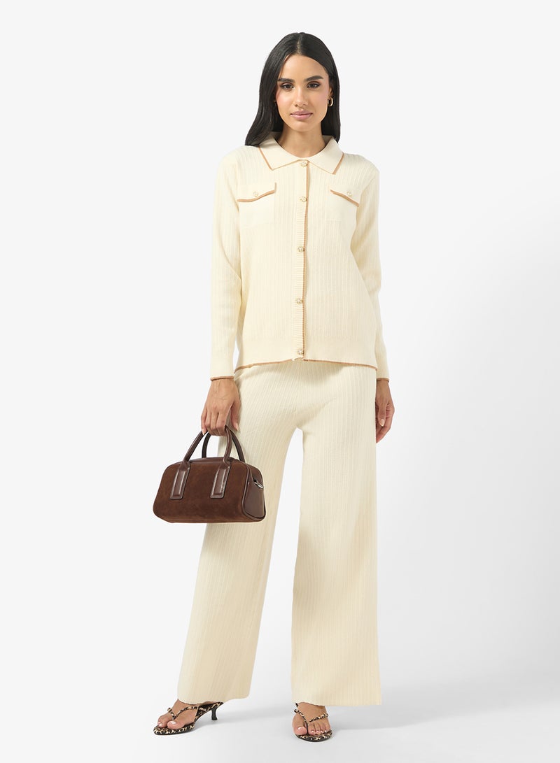 Ginger Contrast Trim Detail Cardigan & Pant Set - Image 5