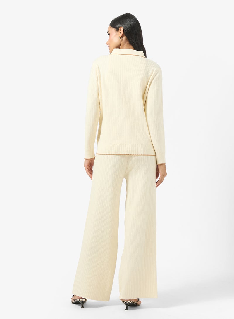 Ginger Contrast Trim Detail Cardigan & Pant Set - Image 2