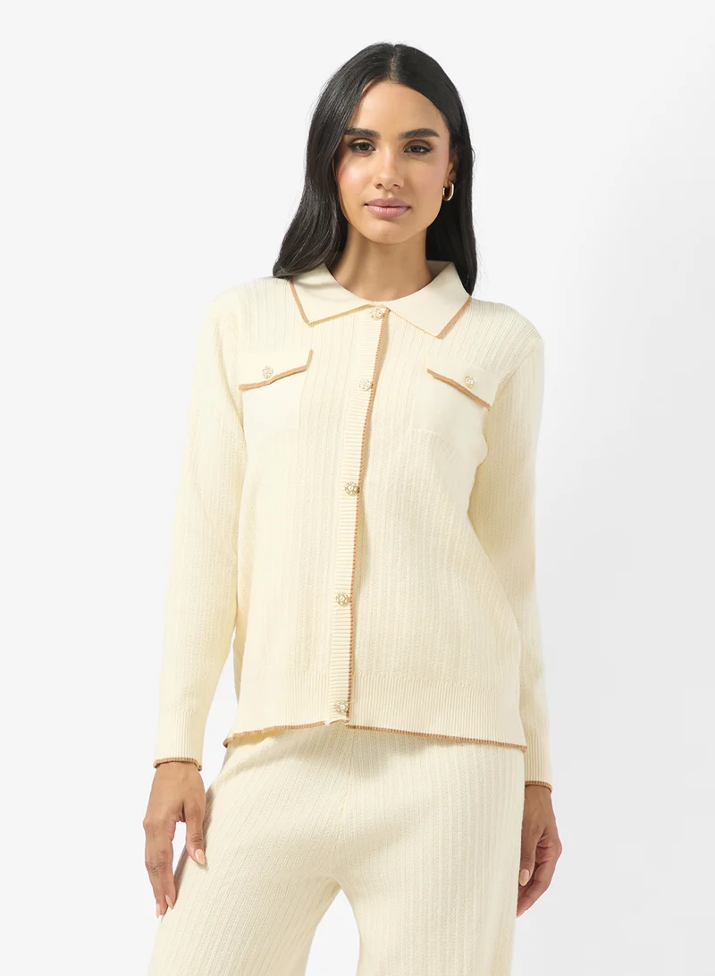 Ginger Contrast Trim Detail Cardigan & Pant Set
