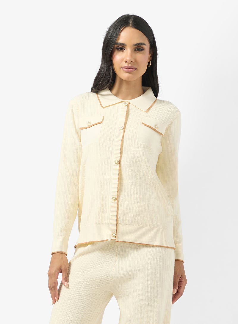 Ginger Contrast Trim Detail Cardigan & Pant Set - Image 4