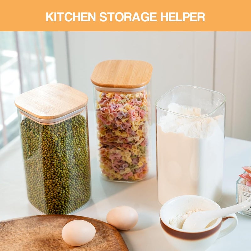 YUNCANG Glass Storage Jars 6 Pack 37oz Clear Glass Food Storage Containers with Airtight Bamboo Lid Stackable Kitchen Canisters for Candy,Cookie,Rice,Sugar,Flour,Pasta,Nuts and Spice Jars(Square) - Image 4