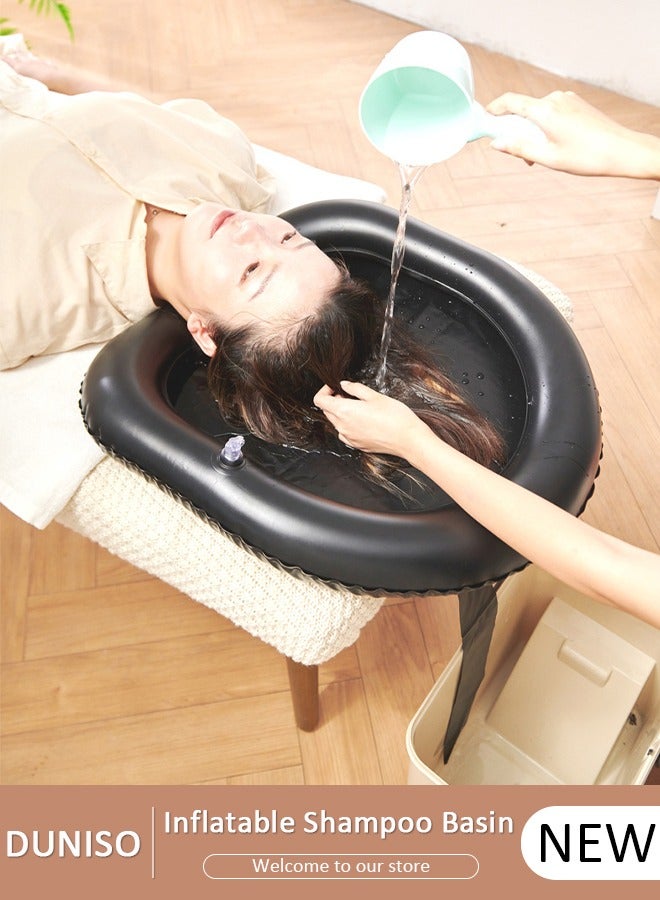 DUNISO Inflatable Shampoo Basin, Large Size Hairwashing Tray, Hair Washing Basin Head Portable Shampoo Basin Patient Hair Washing Aid with Pillow for Injured Elderly Disabled Handicapped Clean Hair - Image 1